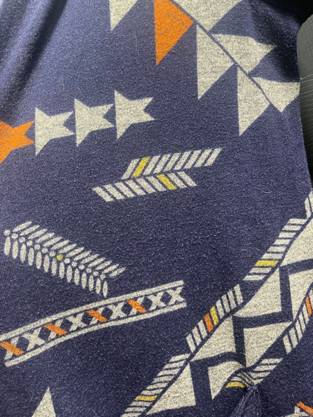 LuLaRoe Navy Aztec Open-Front Duster with Orange and Cream Accents - Picture 3 of 4
